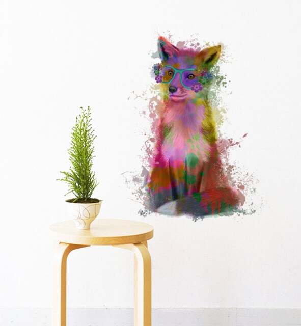 Rainbow Fox With Glasses Wall Sticker Decal - Kids Stickers, Animals Childrens Decals, Art, Room