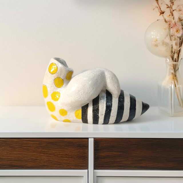 Ironic Insect Vase Minimalist White Chamotte Clay Sculpture. Majolica Ceramics. Hand Painted Pottery. Colorful Ceramic Art - image 1