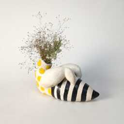 Ironic Insect Vase Minimalist White Chamotte Clay Sculpture. Majolica Ceramics. Hand Painted Pottery. Colorful Ceramic Art - thumbnail 2