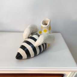 Ironic Insect Vase Minimalist White Chamotte Clay Sculpture. Majolica Ceramics. Hand Painted Pottery. Colorful Ceramic Art - thumbnail 3