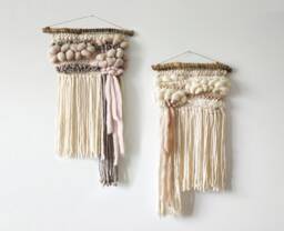 Blush Pink Woven Wall Hanging Boho Nursery Tapestry, Wool & Cotton
