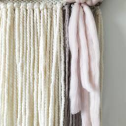 Blush Pink Woven Wall Hanging Boho Nursery Tapestry, Wool & Cotton - thumbnail 4