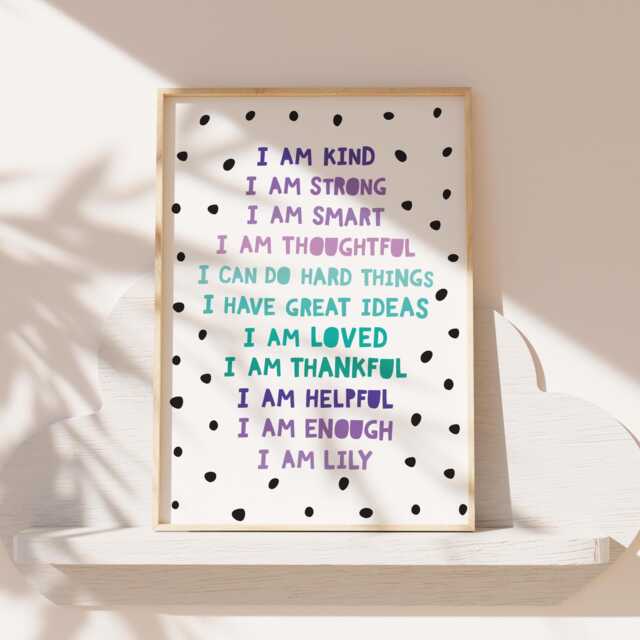 Girls Positive Affirmation Print, Inspirational Quotes, Bedroom Decor, Playroom Prints, Nursery Wall Art