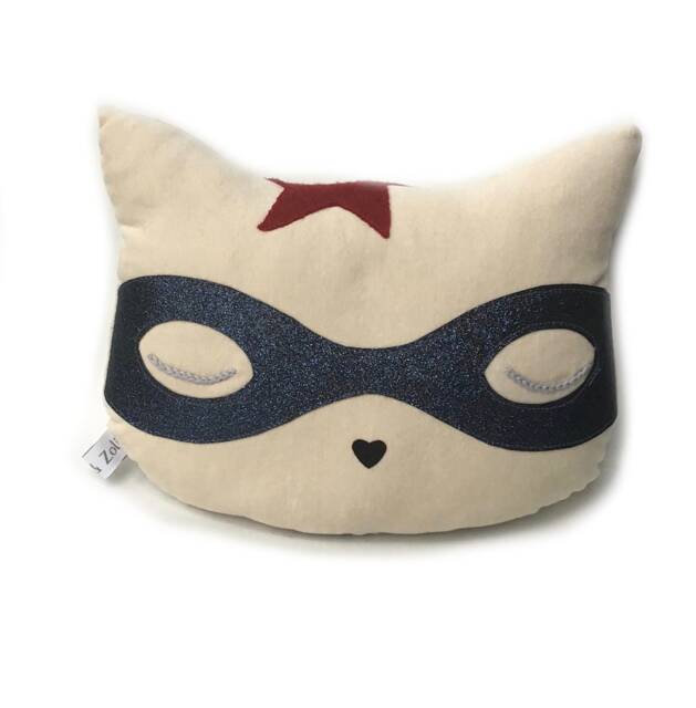 Superhero Cat Embroidered Cushion, Supercat - Les Iconiques Collection Caro & Zolie - image 1