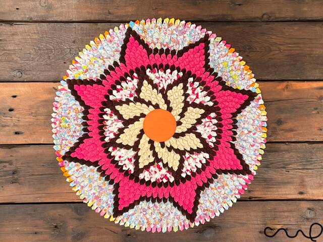 Handmade Upcycled Round Fabric Rug - Colourful Boho Floor Mat Or Wall Art - image 1