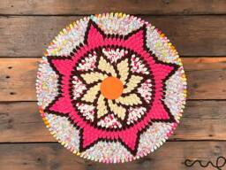 Handmade Upcycled Round Fabric Rug - Colourful Boho Floor Mat Or Wall Art - thumbnail 1