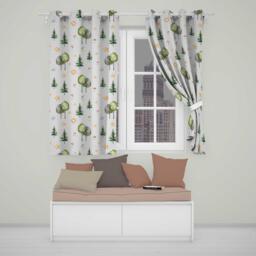 Watercolor Forest Trees Mushrooms Sun Moon Stars Seamless Pattern Light Readymade Eyelet Ring Top Thermal 100% Blackout Curtains - thumbnail 1