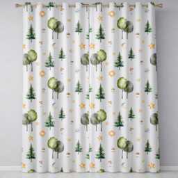 Watercolor Forest Trees Mushrooms Sun Moon Stars Seamless Pattern Light Readymade Eyelet Ring Top Thermal 100% Blackout Curtains - thumbnail 2