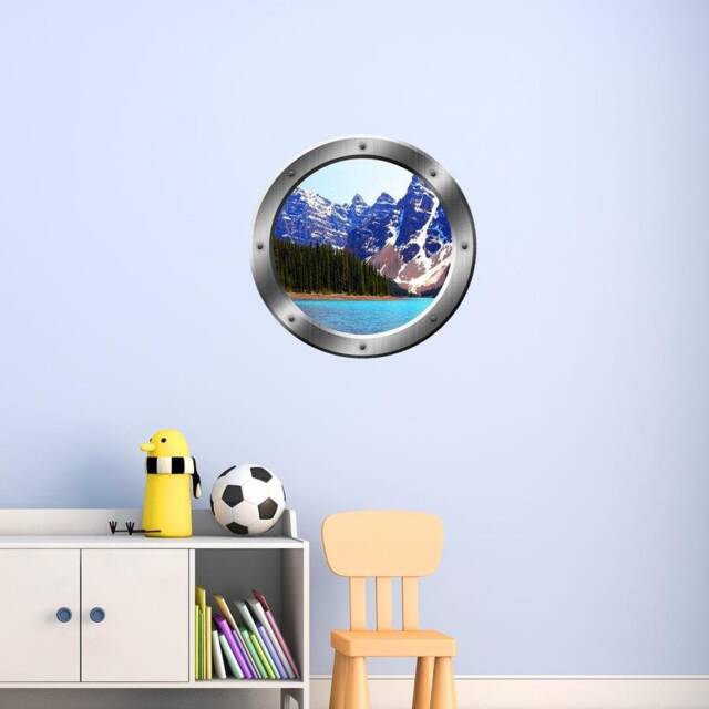 Lake View Snowy Mountain Green Trees 3D Porthole Wall Art Vinyl Decal - Vwaq Sp21 - image 1