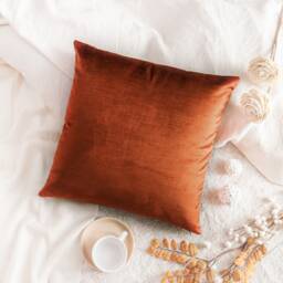 Cinnamon Copper Rust Orange Decorative Throw Pillow Cover, Accent Cushion Covers, Velour Modern Pillowcase, Boho Farmhouse Trendy Pillows - thumbnail 2