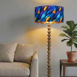Handmade By Order Luxury Royal Blue Gold Feathers Pattern On Velvet Drum Lamp Shade Pendant Light All Shapes & Sizes - thumbnail 2