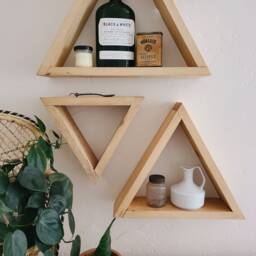 Triangle Shelf Set/Geometric Shelves, Wood Shelf Decor, Boho Wall Shelving, Art, Crystal Display Shelf, Rustic Decor - thumbnail 2
