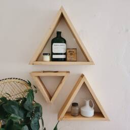 Triangle Shelf Set/Geometric Shelves, Wood Shelf Decor, Boho Wall Shelving, Art, Crystal Display Shelf, Rustic Decor - thumbnail 3