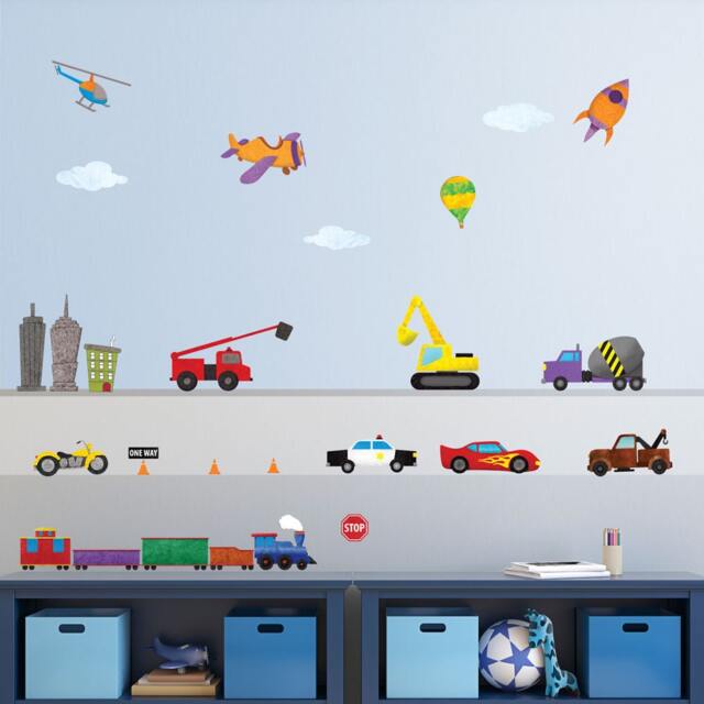 Train, Car, Airplane, Construction, Trucks, & City Wall Stickers - Peel & Stick Decals For Boys Mini Set - Item 1242-17 - image 1