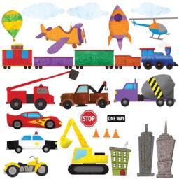 Train, Car, Airplane, Construction, Trucks, & City Wall Stickers - Peel & Stick Decals For Boys Mini Set - Item 1242-17 - thumbnail 2
