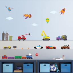 Train, Car, Airplane, Construction, Trucks, & City Wall Stickers - Peel & Stick Decals For Boys Mini Set - Item 1242-17 - thumbnail 1
