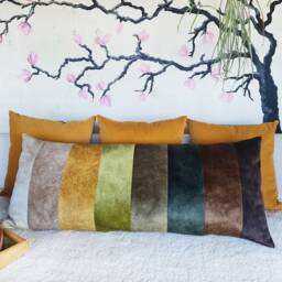 striped Velvet Lumbar Pillow Cover Autumn Decor - thumbnail 2