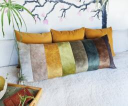 striped Velvet Lumbar Pillow Cover Autumn Decor - thumbnail 1