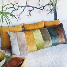striped Velvet Lumbar Pillow Cover Autumn Decor - thumbnail 3