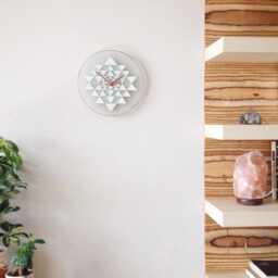 Sri Yantra Wall Clock Hand-Painted Glass Meditation Decor in White, Silver & Copper Colours - thumbnail 4