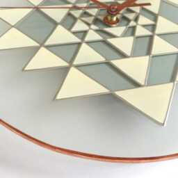 Sri Yantra Wall Clock Hand-Painted Glass Meditation Decor in White, Silver & Copper Colours - thumbnail 2