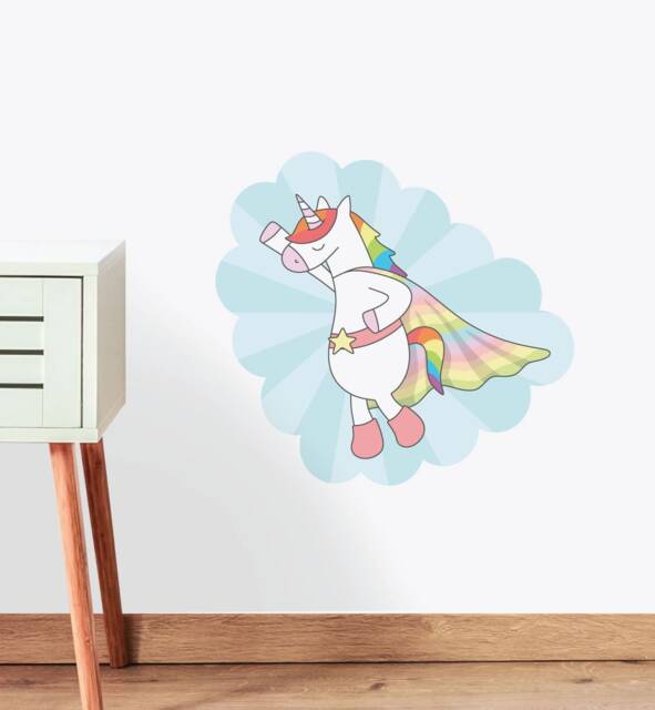 Rainbow Unicorn Super Hero Wall Sticker Decal - Kids Stickers, Animals Childrens Decals, Art, Room