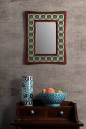 Hand-Painted Floral Tile Mirror Boho Wall Decor Accent - thumbnail 1