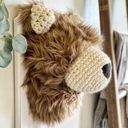 Crochet Cappuccino Bear Wall Mount Faux Taxidermy Nursery Decor - thumbnail 3