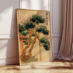 Ancient Pine Tree Wall Art, Japanese Nature Poster Print, Zen Botanical Decor, Oriental Painting, Calm Forest Artwork - thumbnail 3