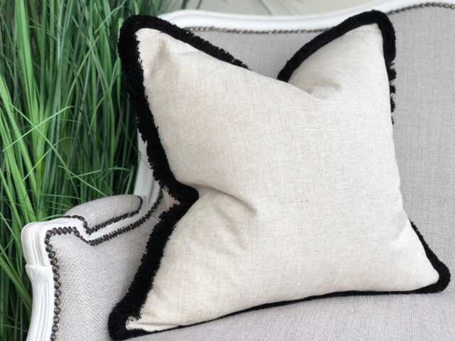"Neutral Linen Blend Cushion Cover With Customisable Black Fringe - All Sizes 16x16"" 26x26" - image 1