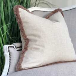 "Neutral Linen Blend Cushion Cover With Customisable Black Fringe - All Sizes 16x16"" 26x26" - thumbnail 2
