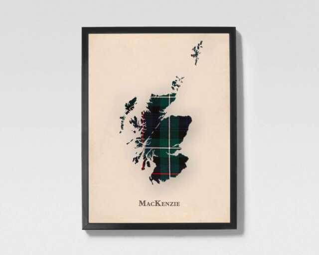 Clan Mackenzie Scottish Tartan Map - Of Scotland Family Wall Decor, Ready To Hang - image 1