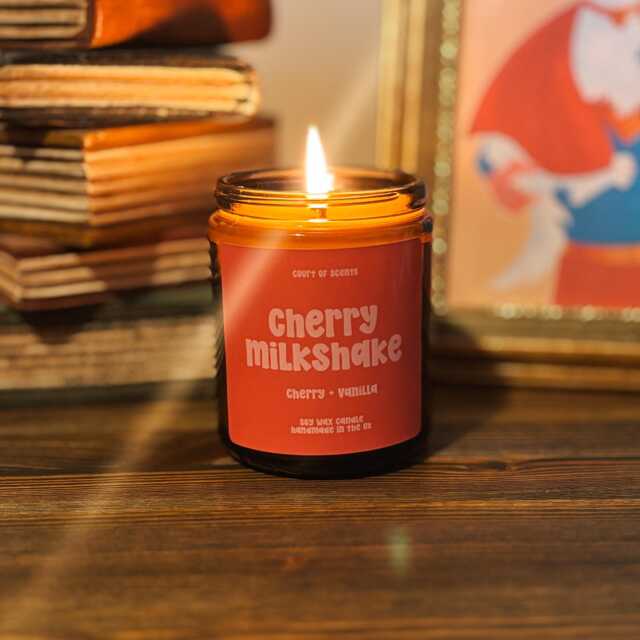 Cherry Milkshake Scented Soy Candle Hand-Poured 8Oz Jar - image 1