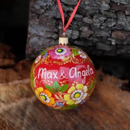 Hand-Painted Personalized Ornament, Ukrainian Christmas Bauble Red Flower Tree Ball, First Petrykivka Art Ball - thumbnail 2