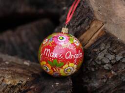 Hand-Painted Personalized Ornament, Ukrainian Christmas Bauble Red Flower Tree Ball, First Petrykivka Art Ball