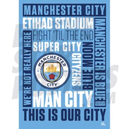 Manchester City Fc Word Poster - Officially Licensed Product A4/A3 A2 Plus Framed Options - thumbnail 1