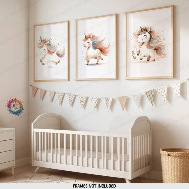 Unicorn Nursery Prints - Set Of 3 Posters - Kids Bedroom Wall Art Watercolour Artwork Childrens Gifts Girls Playroom Decor Print - image 1