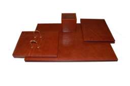 Genuine Leather 4-Piece Desk Set Writing Pad, Pen, Calendar
