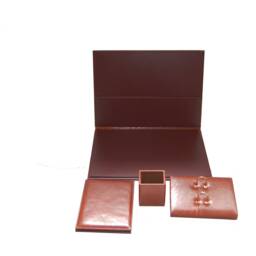 Genuine Leather 4-Piece Desk Set Writing Pad, Pen, Calendar - thumbnail 3