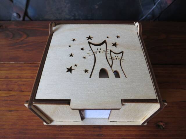 Cat Night Wooden Note Pad Holder Starry Birch Desk Organizer - image 1