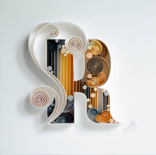 Letter R, Quilling Wall Paper Art, Monogram, Framed, Personalized, Design, Decor, Gift Birthday - image 1