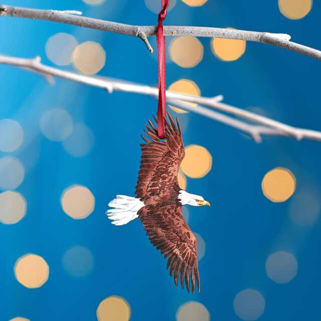 Bald Eagle Christmas Tree Decoration, Birch Plywood Ornament, Animal Lover Gift, Festive Watercolour Art, Traditional Keepsake - image 1