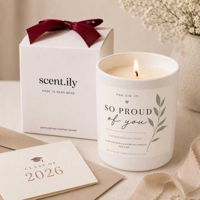 Personalised Proud Of You Gift Candle, Graduation Present For Student, Exam Results Daughter, Son, Friend Or Niece - image 1