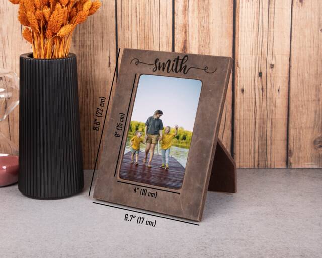 Personalized Leather Picture Frame 4x6, Full Grain Handmade Custom Tabletop Photo 6x4 Monogrammed Family For Gift - image 1