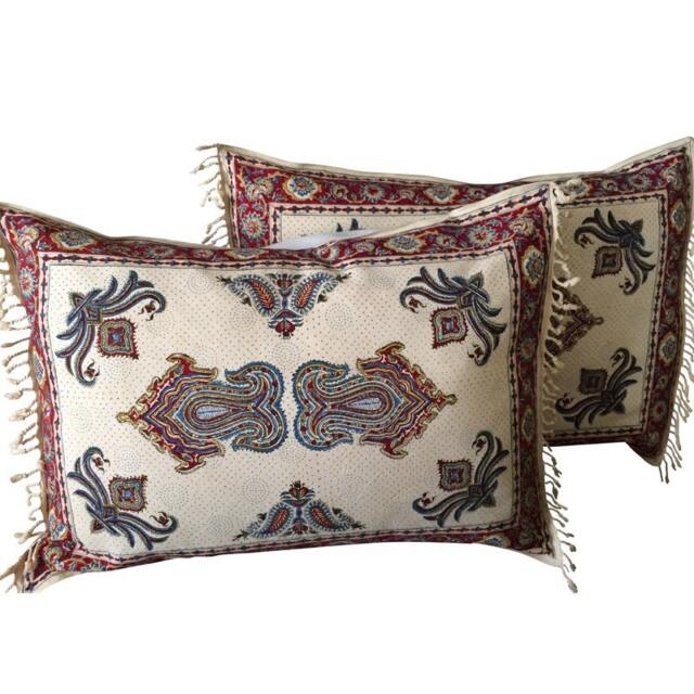 Set Off Two Traditional Block Printed Pillows - Handprinted Bed With Paisley Design 20 X 28 Inches - image 1