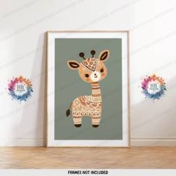 Safari Animal Nursery Decor - Boho Set Of 3 Prints - Kids Playroom Cute Designs Green Coloured Wall Art Baby Bedroom Posters - thumbnail 3