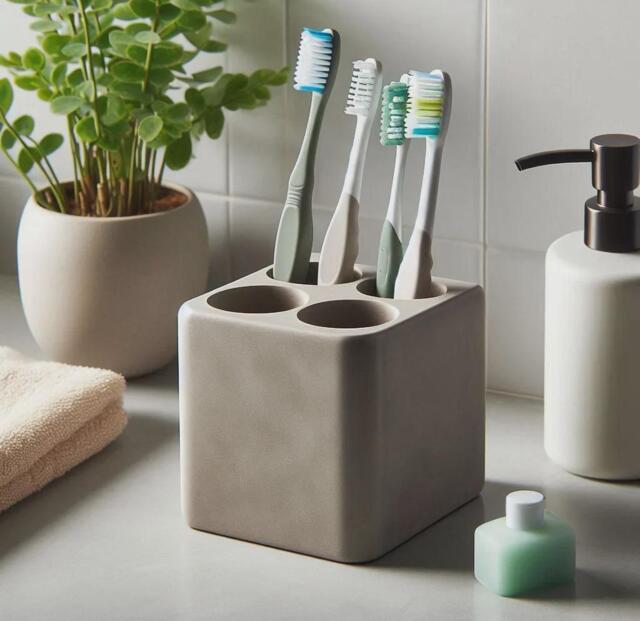 Modern 4-Tube Toothbrush Holder Custom Colours, Minimalist Bathroom Decor - image 1
