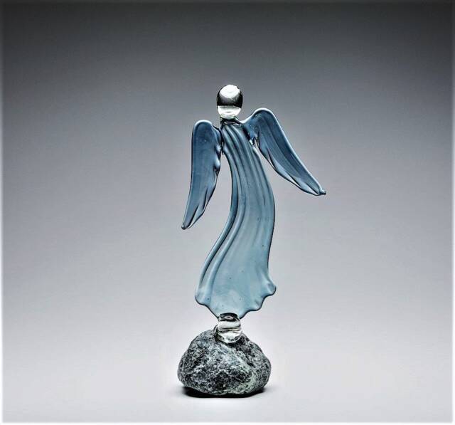 Green-Blue Glass Guardian Angel Figurine/Christmas , Retirement Gift Collectible Home Decor - image 1