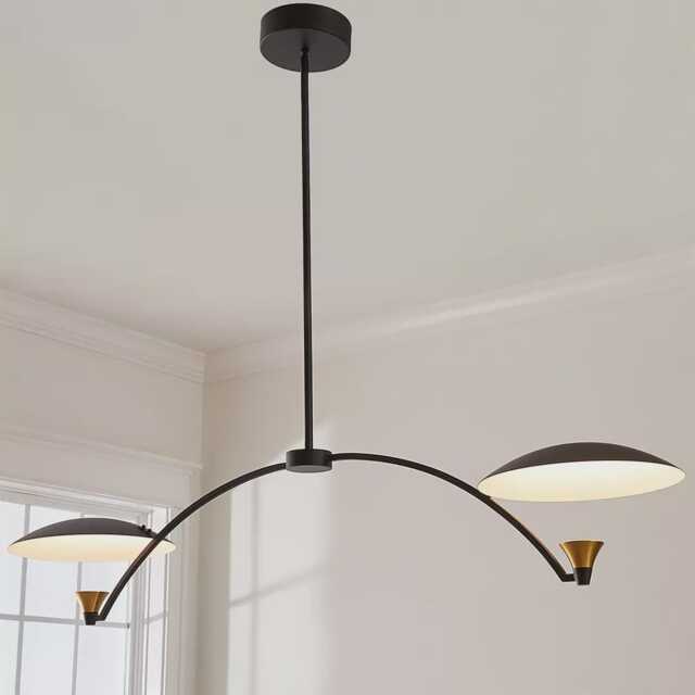 1950's Mid Century 2 Light Celling Flush Mount Fixture Pendant Cosmic Duo Regolith Modern Brass Starscape Caswell Chandelier - image 1