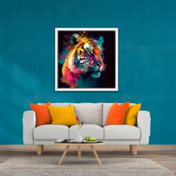 Tiger Picture On Canvas in Bright Colourful Vibrant Neon Colours - Framed A Floating Frame - thumbnail 3